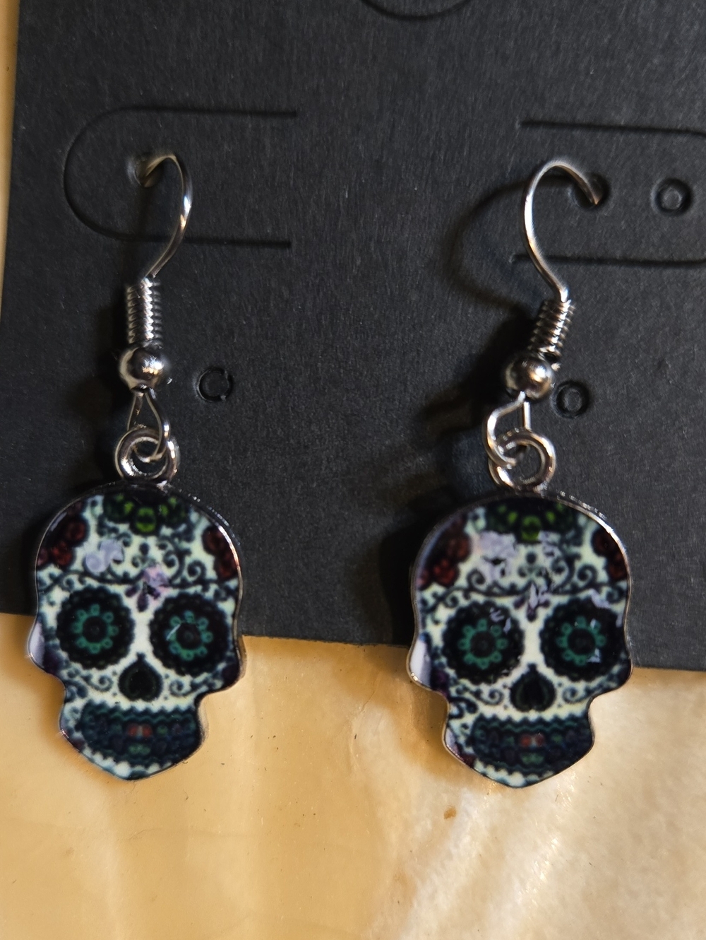 Sugar Skull Drop Earrings in Black and Green - Unbranded
